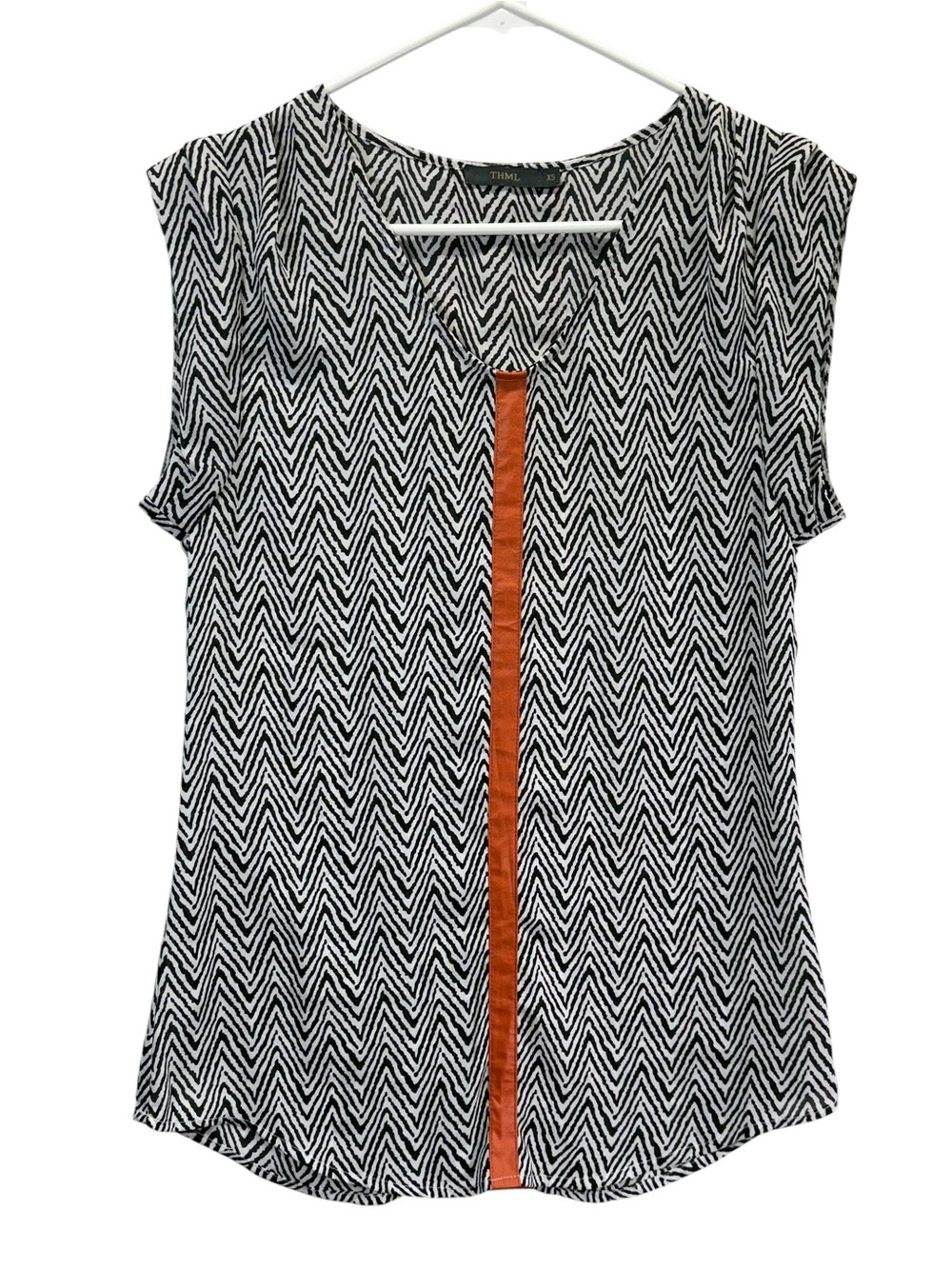 THML Sleeveless Chevron Print Top with Orange Trim
Size XS